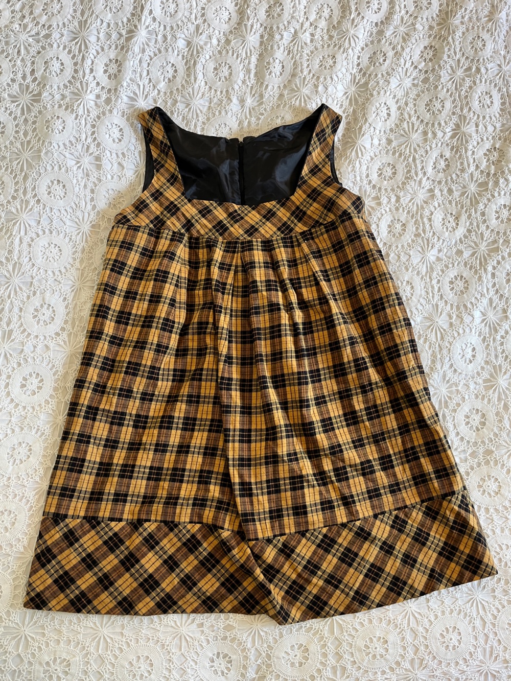 Orange and black gingham sleeveless babydoll dress